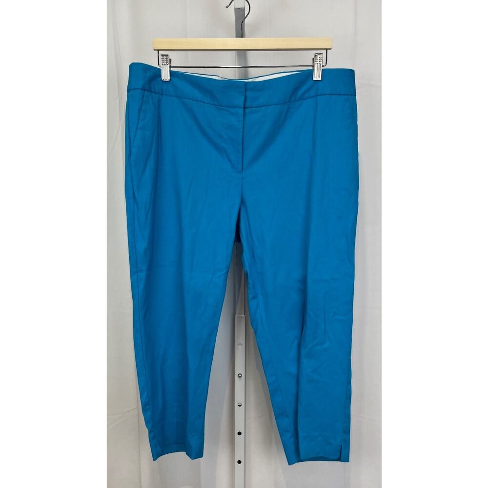 TALBOTS Size 16 Petite 16P Pique Cotton Slim Crop Pants Island Turquoise Blue